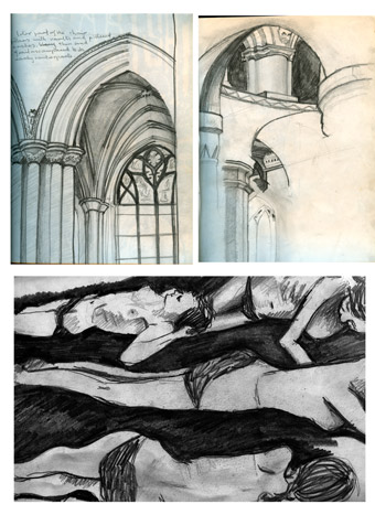 Ely Cathedral and The Round Church. Typical life drawing from my sketchpad.