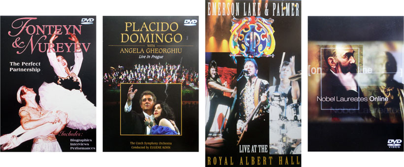Fonteyn & Nureyev, The Perfect Partnership. Placido Domingo with Angela Gheorghiu, Live in Prague. Emerson Lake and Palmer,<br />Live at the Royal Albert Hall. Nobel Laureates Online.