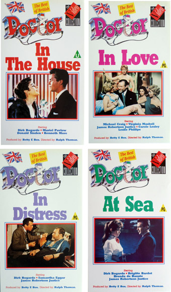 These are the famous Doctor films, Doctor In Love, Doctor at Sea, Doctor in Clover, Doctor at Large, Doctor in The House, etc.