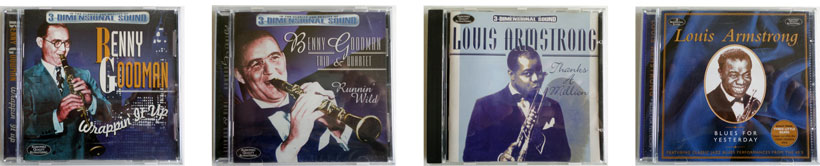 Benny Goodman and Louis Armstrong, 4 CD designs.