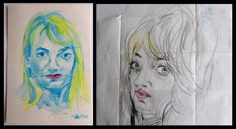 Two drawings of Nickie Rhodes-Hill