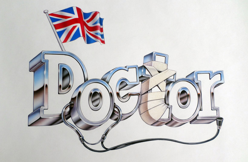 Another Jeff Nicholson airbrushed chrome logo for a small series called DOCTOR.