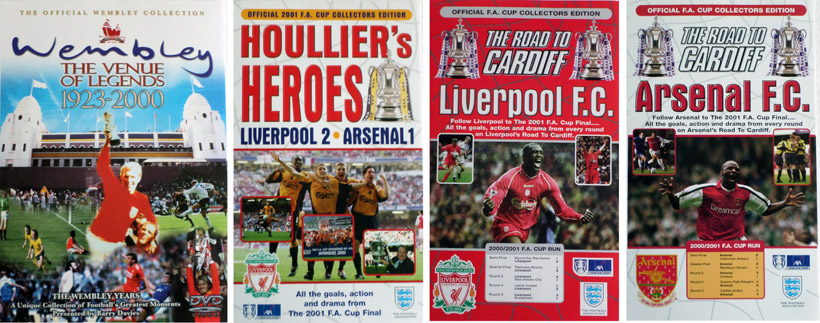 2001-2002 Lace International Limited. Wembley-The Venue of Nations 1923-2000 dvd, The 2001 F.A. Cup Final - Houllier’s Heroes dvd, Liverpool and Arsenal- The Road To Cardiff videos.